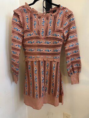For Love & Lemons XS Boho Floral Embroidered Crochet Lace Dress Pink summer